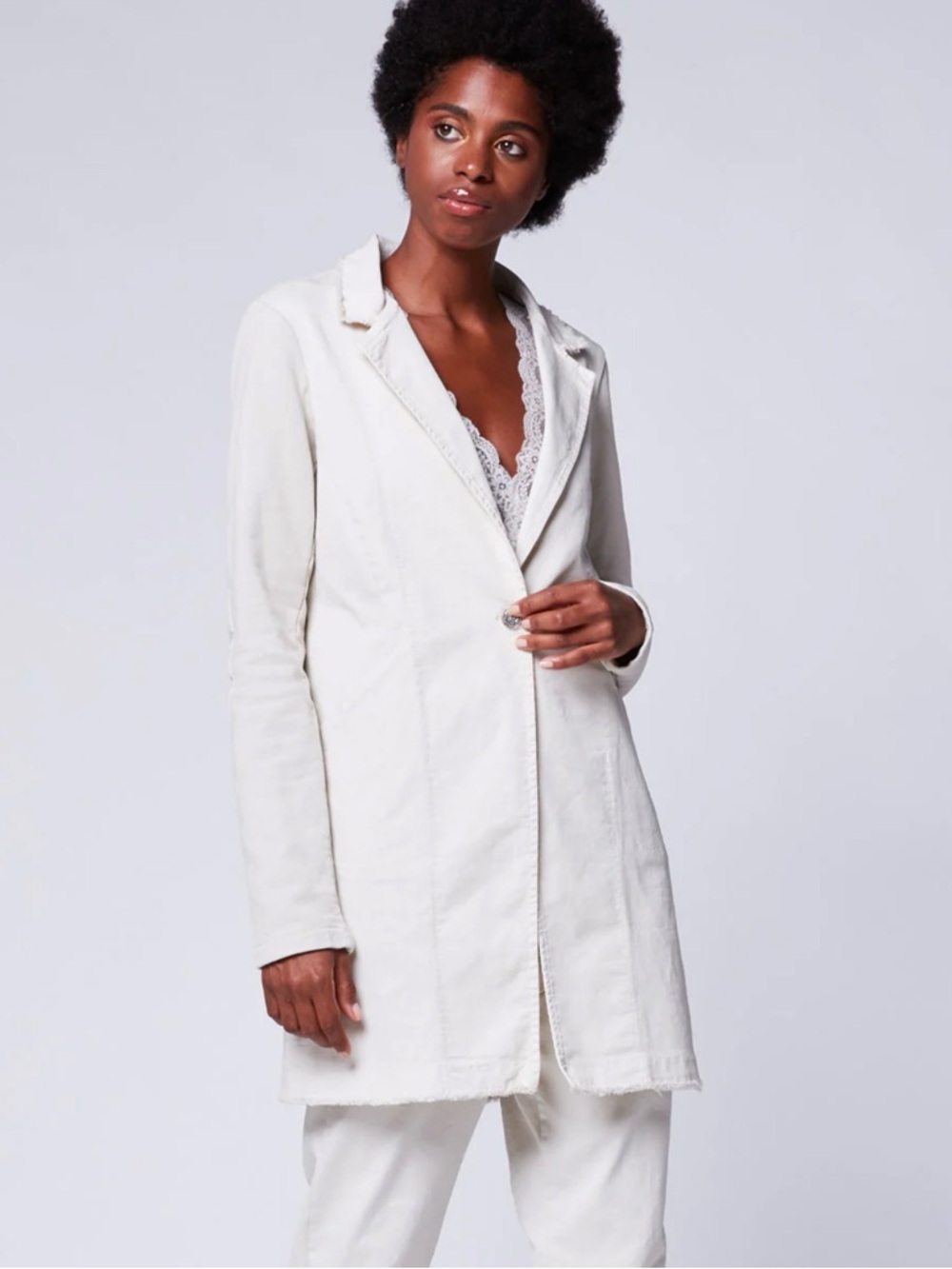 BACI Single-Button Elbow Patch Blazer in IVORY - size large MADE IN ITALY